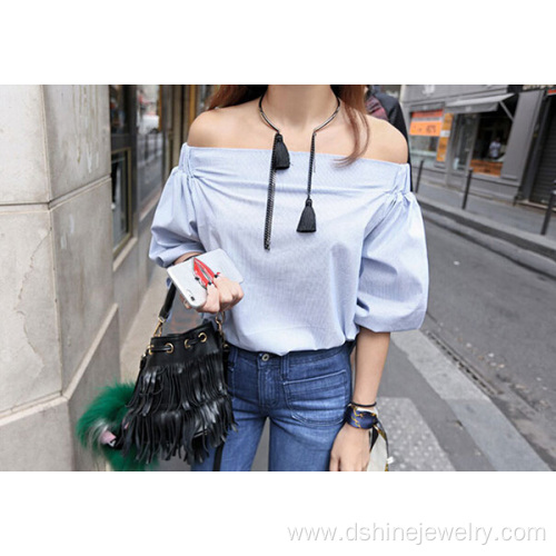 long tassel necklace Imitation suede fabric fringes Necklace